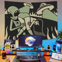 VIKAMA Sci-Fi Alien-Themed Tapestry Cartoon Alien Motifs Suitable for Living Room, Bedroom, and Gaming Room Decor