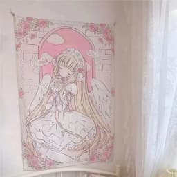 VIKAMA Cute Angel Tapestry Pink White Wall Blanket for Bedroom Accent Living Room Decor Dorm Room Aesthetic and Anime Fan Space