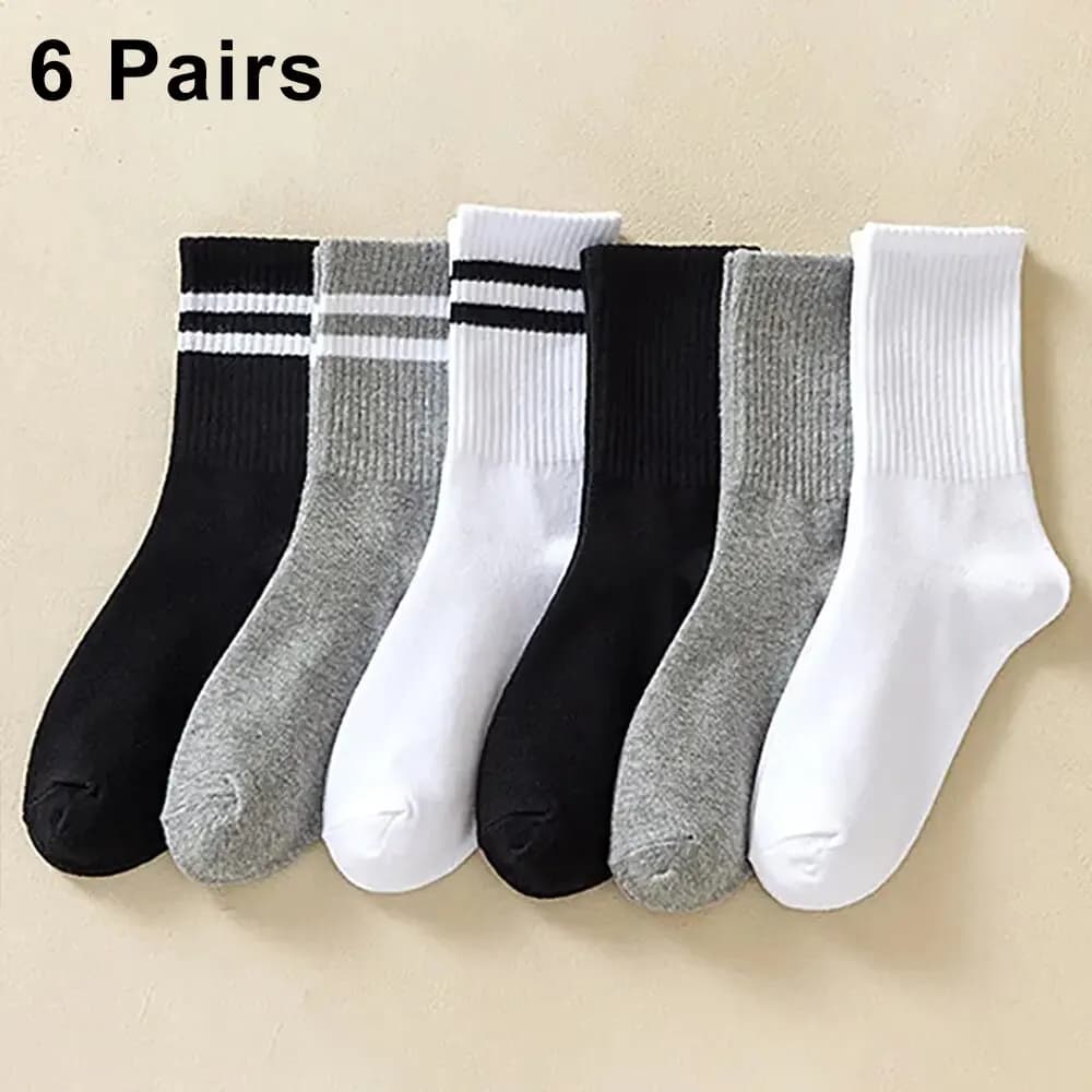 5/6/10 Pairs Women's Mid Socks Solid Color Breathable Comfortable In Autumn Winter Absorbing High-Quality Casual Socks Sports