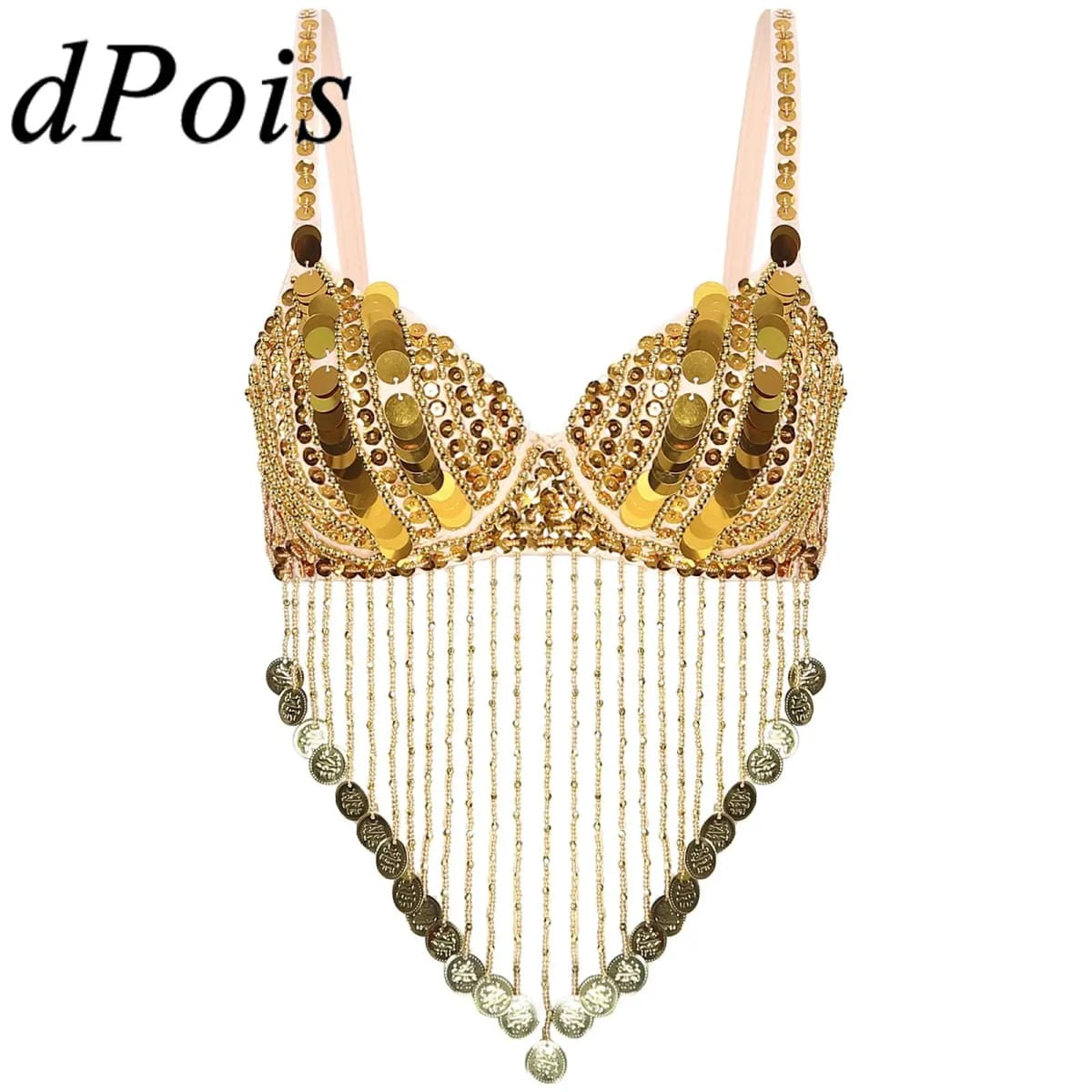Womens Tassels Belly Dance Costume Shiny Beaded Underwired Bra Sequins Music Festival Party Tops Rave Party Halloween Costumes