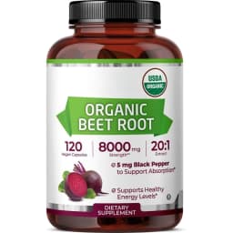 Organic Beet Root - Supports Cardiovascular Health & Healthy Blood Flow - 8000mg with Black Pepper 20:1 High Potency - 120 Ct