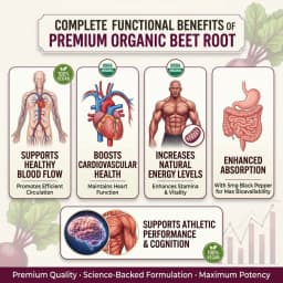 Organic Beet Root - Supports Cardiovascular Health & Healthy Blood Flow - 8000mg with Black Pepper 20:1 High Potency - 120 Ct