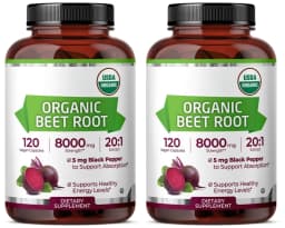 Organic Beet Root - Supports Cardiovascular Health & Healthy Blood Flow - 8000mg with Black Pepper 20:1 High Potency - 120 Ct