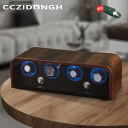 CCZIDONGH Automatic Watch Winder Retro Wooden Texture Blue LED Light Mute Motor Shaker Automatic Watch Box