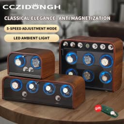 CCZIDONGH Automatic Watch Winder Retro Wooden Texture Blue LED Light Mute Motor Shaker Automatic Watch Box