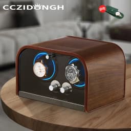 CCZIDONGH Automatic Watch Winder Retro Wooden Texture Blue LED Light Mute Motor Shaker Automatic Watch Box