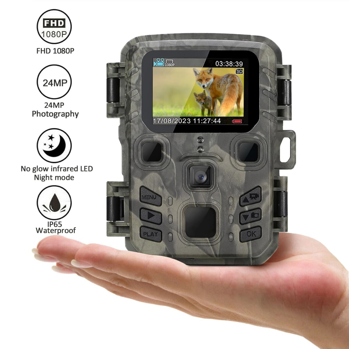 Mini Trail Hunting Camera 24MP 1080P 0.5s Motion Trigger Night Vision Waterproof Wildlife Photo Trap Scouting Cam