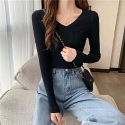 Fashion Vintage V-neck Knitted Tops Women Early Autumn New Sweaters Pullover Slim Long Sleeve Pullovers Sexy Hotsweet Sweaters