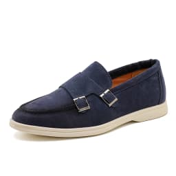 Casual Leather Men's Double Buckle Loafers Lightweight Breathable Shoes Mens Driving Soft Sole Slip-on Business Shoes Moccasins