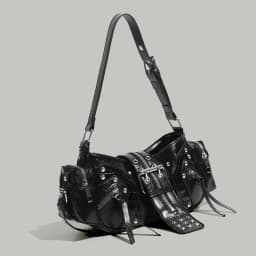Women's Y2k Punk Vintage Shoulder Purse PU Leather Gothic Rivet Handbag Waist Bag Luxury Black Cross Body Bags with Spikes