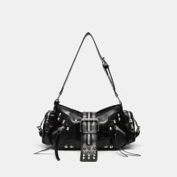 Women's Y2k Punk Vintage Shoulder Purse PU Leather Gothic Rivet Handbag Waist Bag Luxury Black Cross Body Bags with Spikes