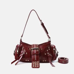 Women's Y2k Punk Vintage Shoulder Purse PU Leather Gothic Rivet Handbag Waist Bag Luxury Black Cross Body Bags with Spikes