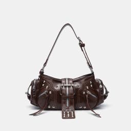 Women's Y2k Punk Vintage Shoulder Purse PU Leather Gothic Rivet Handbag Waist Bag Luxury Black Cross Body Bags with Spikes