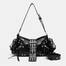Women's Y2k Punk Vintage Shoulder Purse PU Leather Gothic Rivet Handbag Waist Bag Luxury Black Cross Body Bags with Spikes