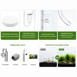 CO2 Diffuser for Aquarium Bubble Reactor CO2 System Atomizer for Fish Tank Live Plants Water Grass Grow Refiner with Suction Cup
