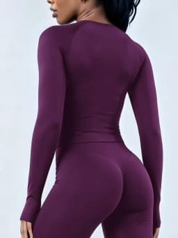 Women Long Sleeve Yoga Top Crew Neck Raglan Thumb Hole Slim Fit Cropped Workout Shirt Seamless Breathable Sports Running Gym Top