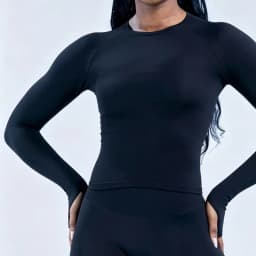 Women Long Sleeve Yoga Top Crew Neck Raglan Thumb Hole Slim Fit Cropped Workout Shirt Seamless Breathable Sports Running Gym Top