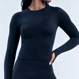 Women Long Sleeve Yoga Top Crew Neck Raglan Thumb Hole Slim Fit Cropped Workout Shirt Seamless Breathable Sports Running Gym Top