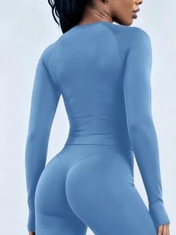 Women Long Sleeve Yoga Top Crew Neck Raglan Thumb Hole Slim Fit Cropped Workout Shirt Seamless Breathable Sports Running Gym Top