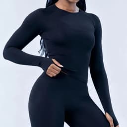 Women Long Sleeve Yoga Top Crew Neck Raglan Thumb Hole Slim Fit Cropped Workout Shirt Seamless Breathable Sports Running Gym Top