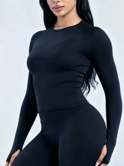 Women Long Sleeve Yoga Top Crew Neck Raglan Thumb Hole Slim Fit Cropped Workout Shirt Seamless Breathable Sports Running Gym Top