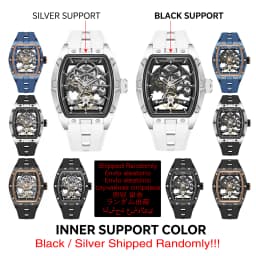 MEGIR Tonneau Skeleton Mechanical Watch Men Sport Wristwatch Silicone Strap Luxury Hollow Dial Male Automatic Mechanical Watches