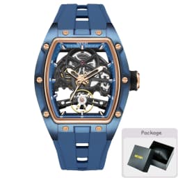 MEGIR Tonneau Skeleton Mechanical Watch Men Sport Wristwatch Silicone Strap Luxury Hollow Dial Male Automatic Mechanical Watches