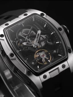 MEGIR Tonneau Skeleton Mechanical Watch Men Sport Wristwatch Silicone Strap Luxury Hollow Dial Male Automatic Mechanical Watches