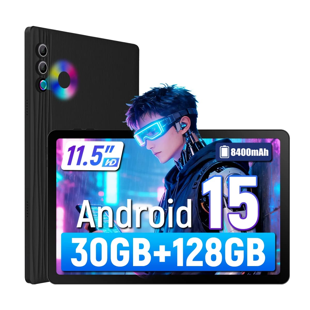 11.5 inch G9 Tablet PC Android 15, 30GB (6+24G Virtual) RAM+128GB Storage, A733 Octa Core, 1200*2000 Display, 8400mAh Battery, WiFi 6, Face Unlock, Widevine L1 for Entertainment