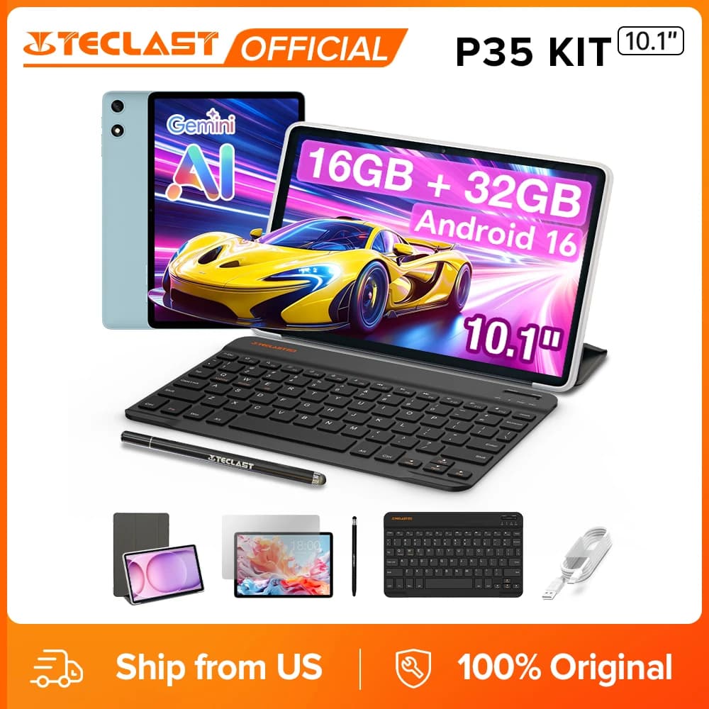 Teclast P35 10.1“ Tablet Android 16 16GB+32GB Lightweight 6000mAh Battery Tablets TDDI Full Lamination with Case Keyboard Stylus Gaming Tablet