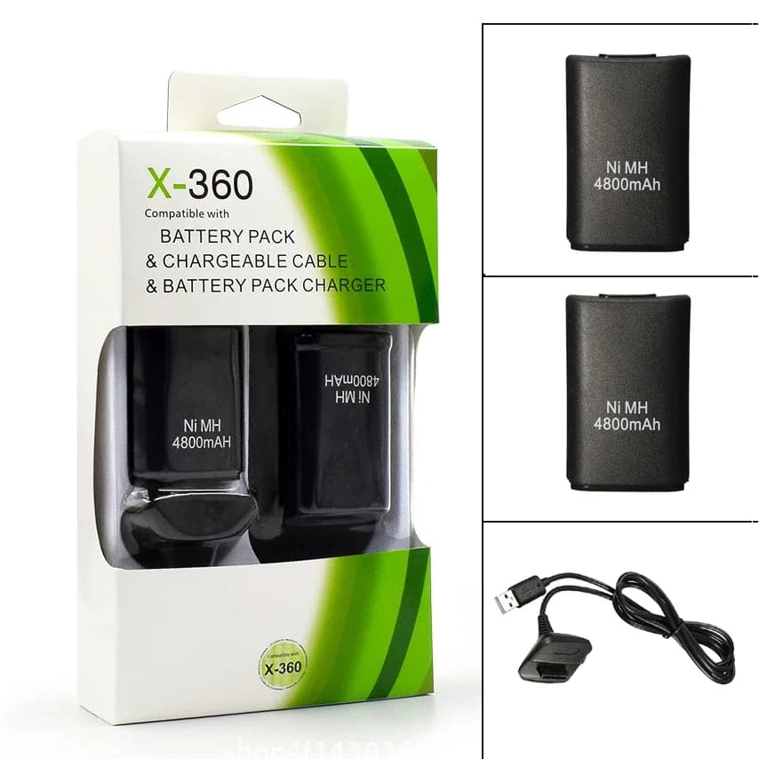 2Pcs 4800mAh Rechargeable Battery With 1 Charging Cable for Xbox 360 Gamepad Batteries Wireless Controller Battery Wholesale