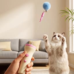 Portable Storage Catapult Cat Toy, Spring Cushion Design Protect Pet Teeth, Interactive Shooting Toy for Indoor Cats Kitten Exer