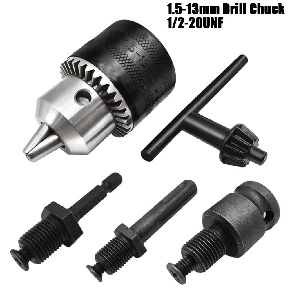 1.5-13mm Drill Chuck,1/2-20UNF Mount Impact Driver Bits Chuck Conversion Hex Shank/SDS-Plus Socket Square Adapter with Chuck Key