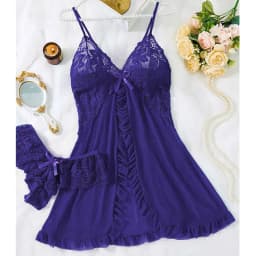 Summer Hot Sexy Sleepwear Dress Sleeveless Backless Women Lace Sheer Nightdress Solid Color Soft Pajamas Short V-neck Thong Set
