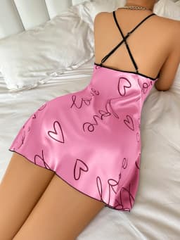 Heart Letter Print Nightdress Casual Round Neck Spaghetti Strap Sleep Dress Women's Sleepwear Dresses