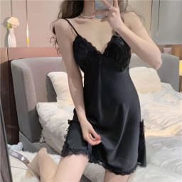 Homewear Lace Bow Women's Pajama Dress Sleeveless Thin Ice Silk Suspender Nightdress Split Party Dress Slim Sling Nightgown Home