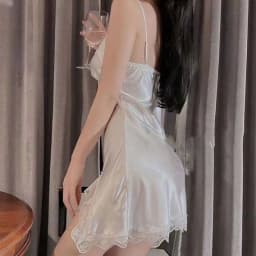 Homewear Lace Bow Women's Pajama Dress Sleeveless Thin Ice Silk Suspender Nightdress Split Party Dress Slim Sling Nightgown Home