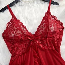Transparent Red Lingerie Women's Underwear Sleepwear Lace Nightdress And Panty Pijamas Sets Female Nighty
