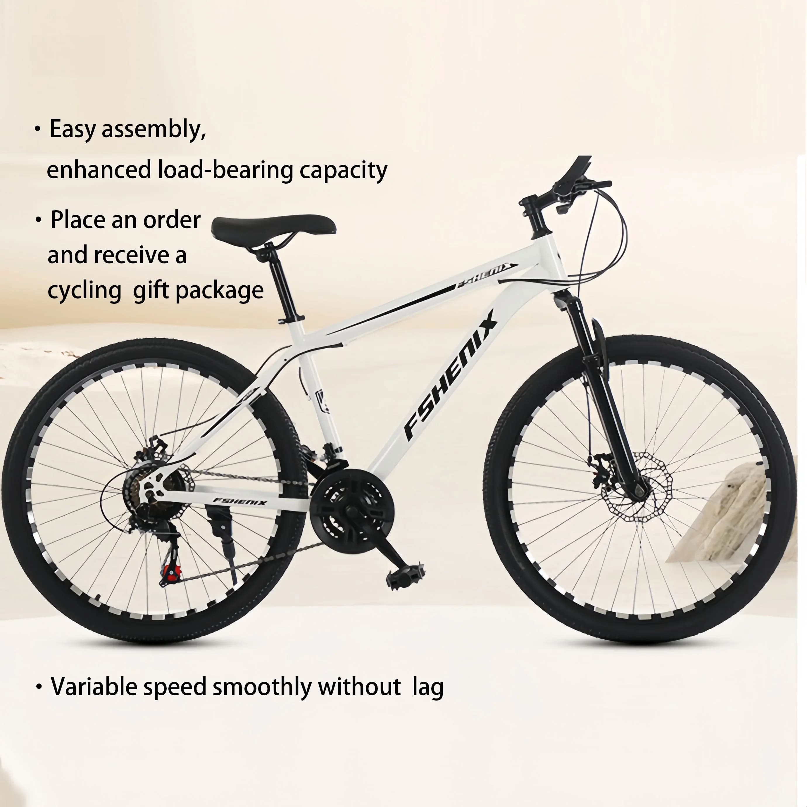 24/26 Inch Mountain Bike with Shock Absorption, Front and Rear Double Disc Brakes, 21-Speed Geared Bicycle