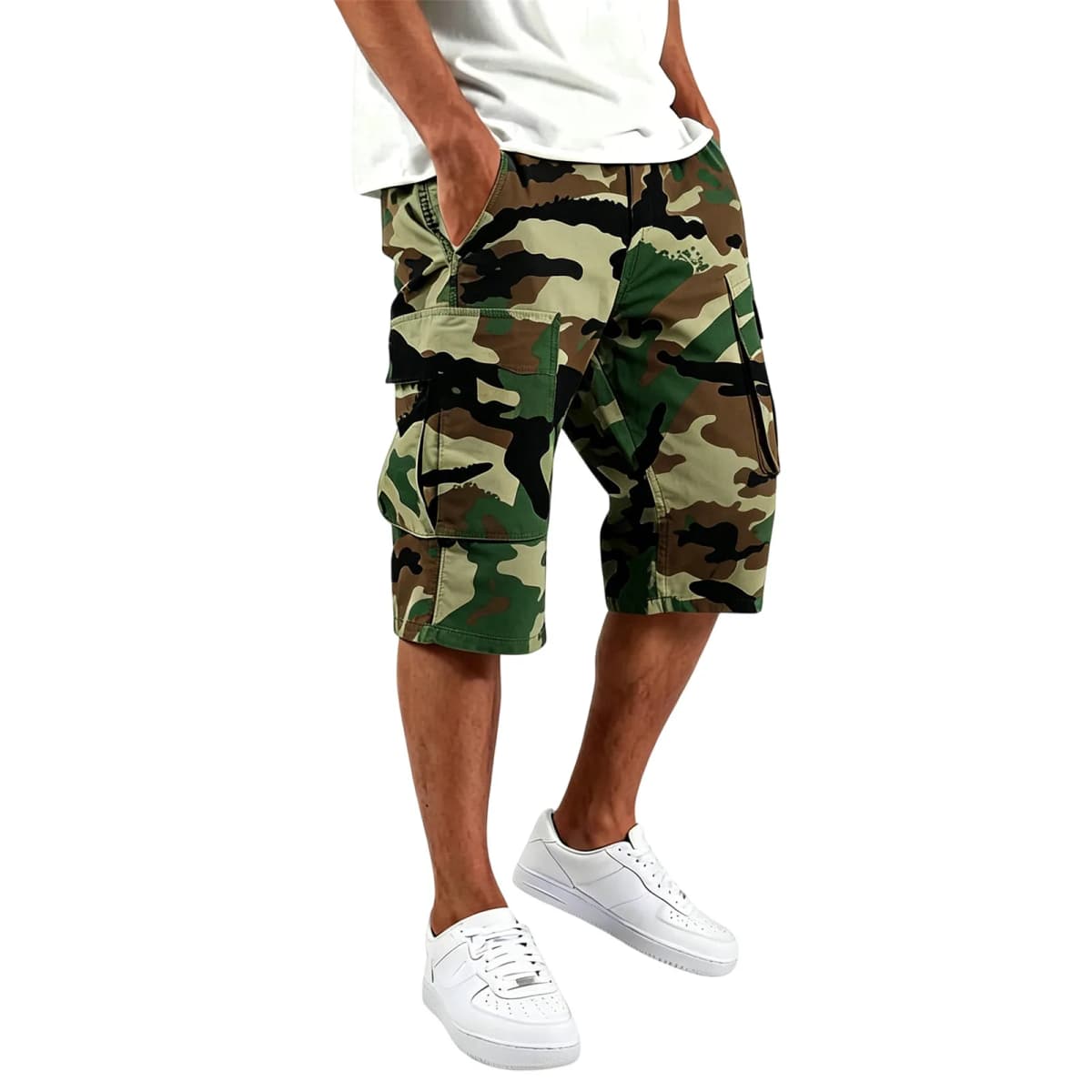 Men's camouflage shorts, men's camouflage work clothes, loose, casual, outdoor sports half-pants casual and comfortable shorts