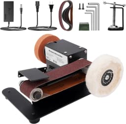 Stand Belt Sander, 350W Stationary Grinder Adjustable Angle Micro Electric Belt Sander with 10-Piece Sanding Belts