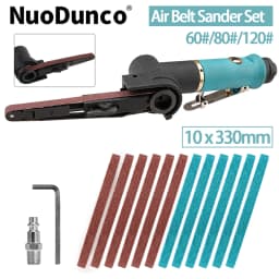 330x10mm Mini Pneumatic Belt Sander Pneumatic Tool with 12pcs Belts 60/80/120 Grit For Aluminium Iron Steel Etc Metal Polishing