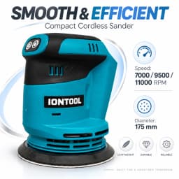 IONTOOL Ultra Lightweight Variable Speed Sander 175mm for Woodworking and Fine Detail Sanding DIY Home Use Bare Unit