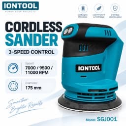 IONTOOL Ultra Lightweight Variable Speed Sander 175mm for Woodworking and Fine Detail Sanding DIY Home Use Bare Unit