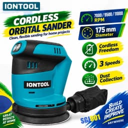 IONTOOL Durable Cordless Orbital Sander 9500rpm For Furniture Veneer Sanding and Edge Banding Smoothing and Surface Polishing