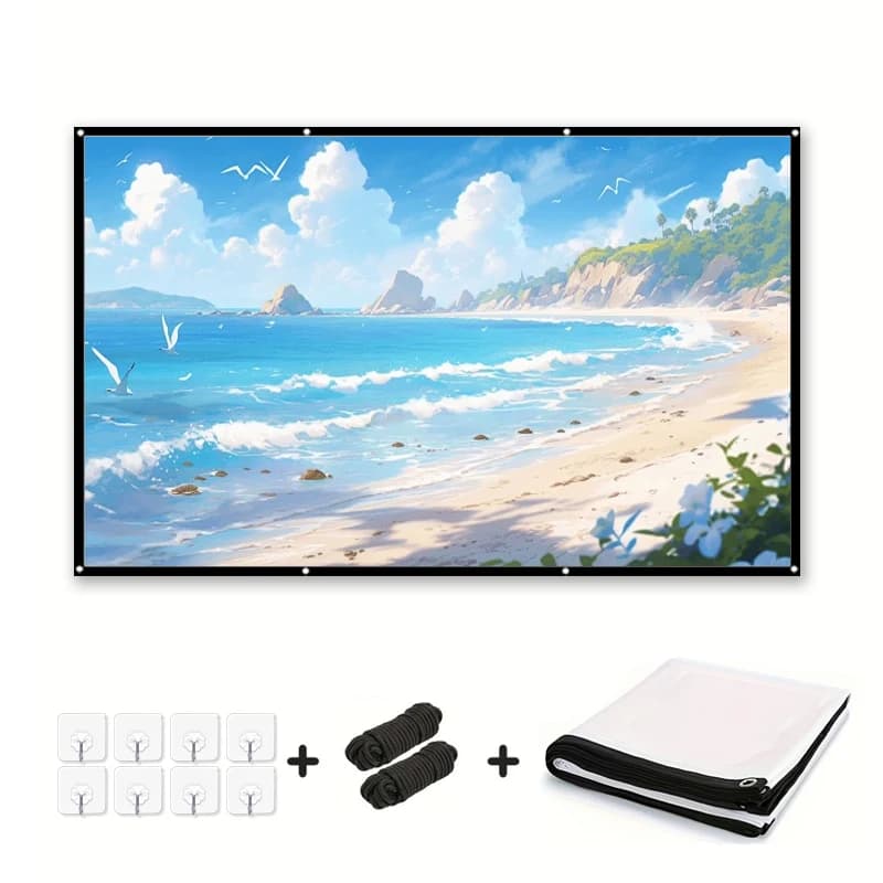 16: 9 High-Definition Home Projection Screen Wall Mounted Simple Screen, Thickened Version with Rope and Hook 60-150 Inches