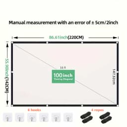 72-100-120 Inch 4k projector screen，Portable Foldable Projector screen High Density White Less Creases, Outdoor Home Office