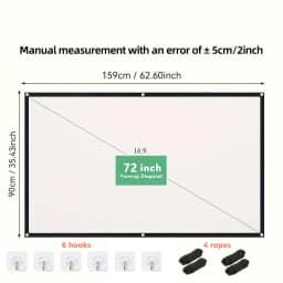 72-100-120 Inch 4k projector screen，Portable Foldable Projector screen High Density White Less Creases, Outdoor Home Office