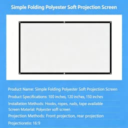 16:9 Projection Folding Screen Portable HD Mini Projector Movie Cloth Home Office Outdoor Projection Screen Multi-size Selection