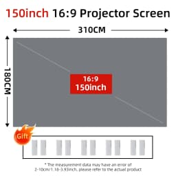 150 Inch 16:9 Foldable Projector Screen 4K 1080P, 160° Wide View Wrinkle Free Projection Screen, No Drill Wall Mount with Hooks